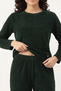 Zivame Velour Knit Poly Winter Loungewear Set - Dark Green — thumbnail 5